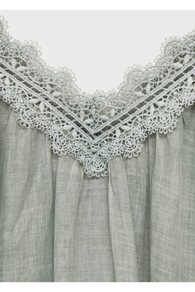 Pamuk overdyed dantel gecelik - 6