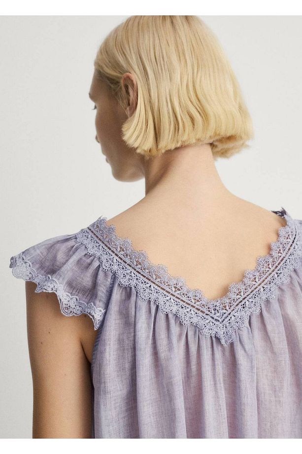Pamuk overdyed dantel gecelik - 5