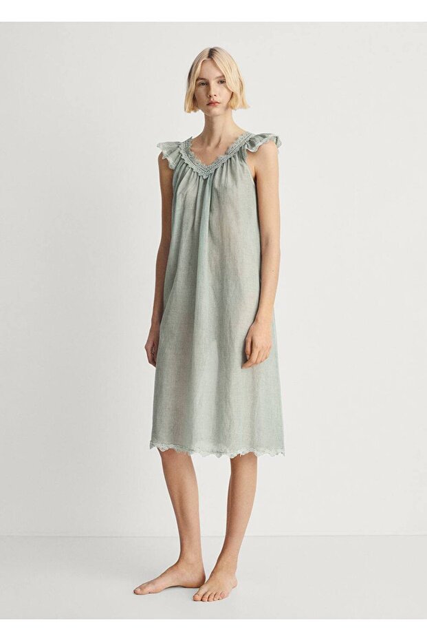 Pamuk overdyed dantel gecelik - 2