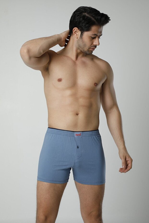 305 6-Piece Button Detailed Lycra Men's Boxer Briefs - Blue