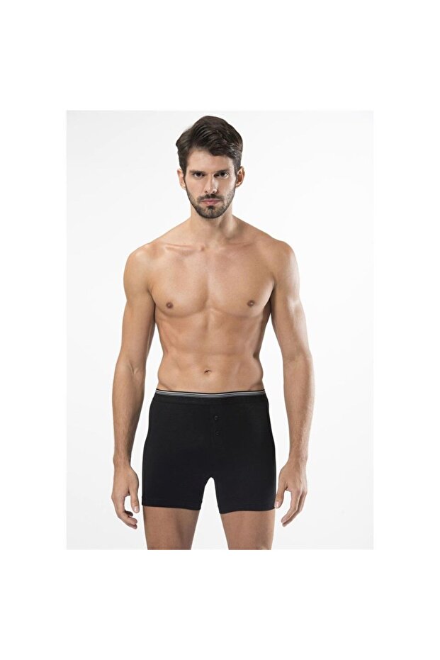135 Lycra Buttoned Boxer Double Pack-Black