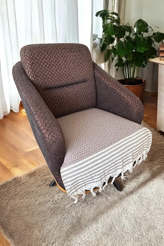 Nova Kahve Tekli Koltuk Berjer Örtüsü 70 x 90 cm Sadece Oturma Alanına Pamuklu Püsküllü - 1