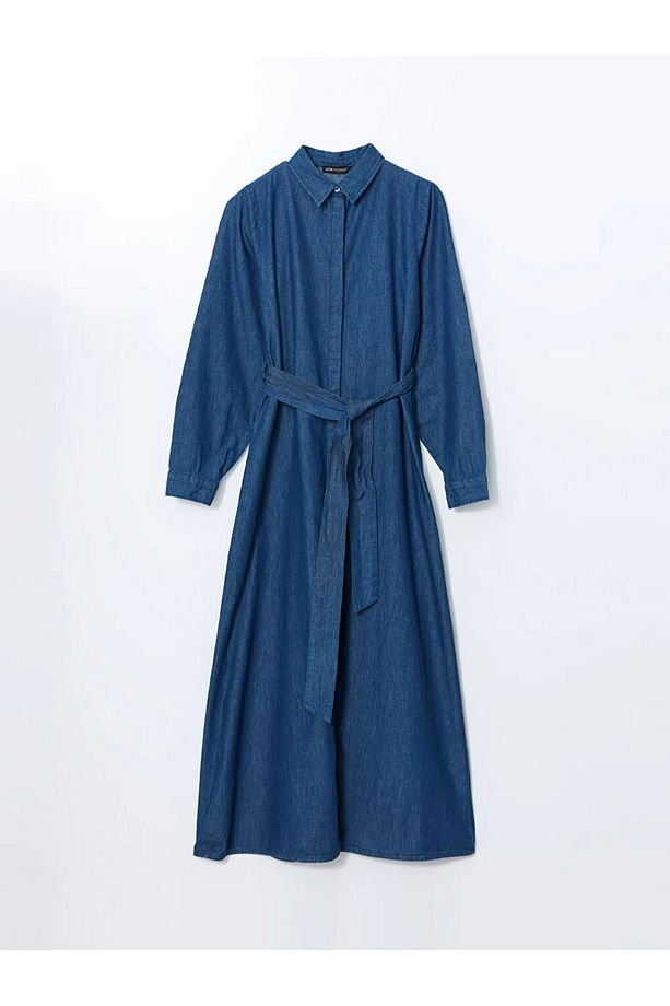 LCW Modest  Gömlek Yaka Kadın Jean Elbise - 5