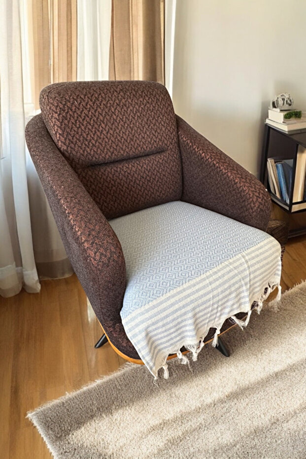 Nova Bebek Mavi Tekli Koltuk Berjer Örtüsü 70 x 90 cm Sadece Oturma Alanına Pamuklu Püsküllü - 1