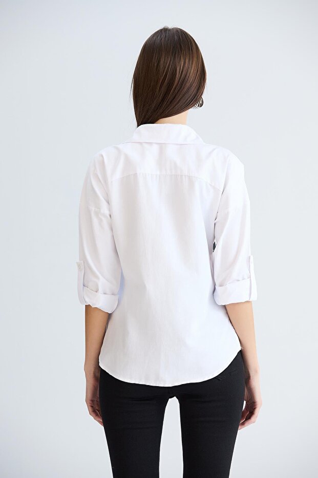 White Double Breasted Collared Shirt - 5