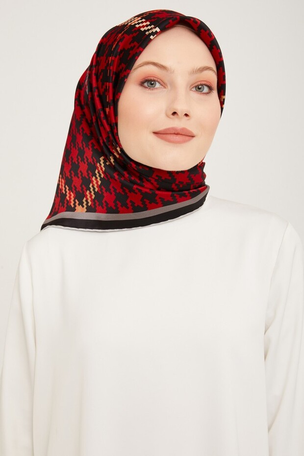 Silk Scarf 9000D-35 - 2023 Winter Silk Twill Geometric Pattern Red