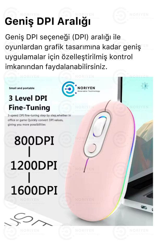 Silent Plus RGB Işıklı Ultra Sessiz 4 Tuşlu USB 2.4G Şarjlı Kablosuz Wireless Bluetooth M1 Mouse - 7