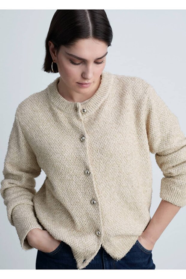 Düğmeli kalın triko ceket - 5