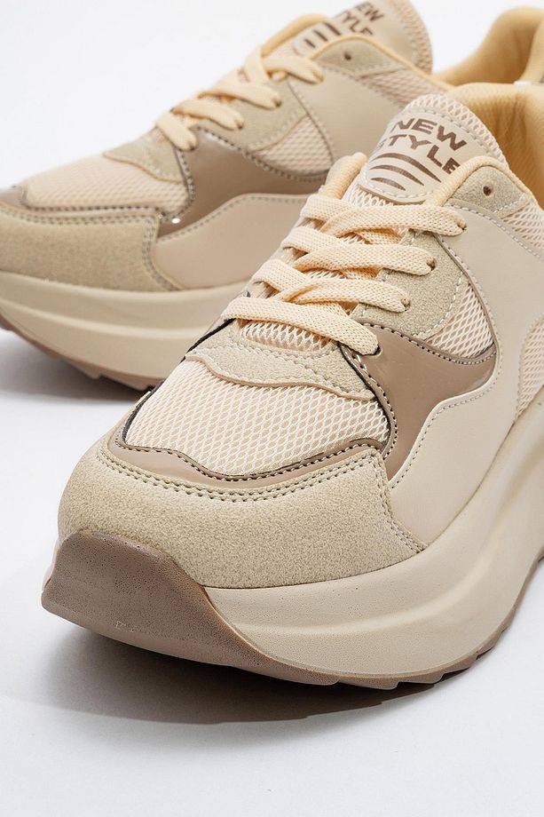 Günlük Kadın Sneaker Bağcıklı Hafif Kalın Yüksek Tabanlı Yürüyüş Nefes Alan Spor Ayakkabı - 4
