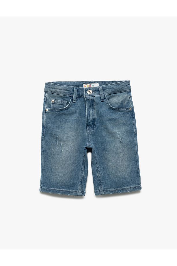 Pamuklu Beli Ayarlanabilir Lastikli Cep Detaylı Denim Şort - 1
