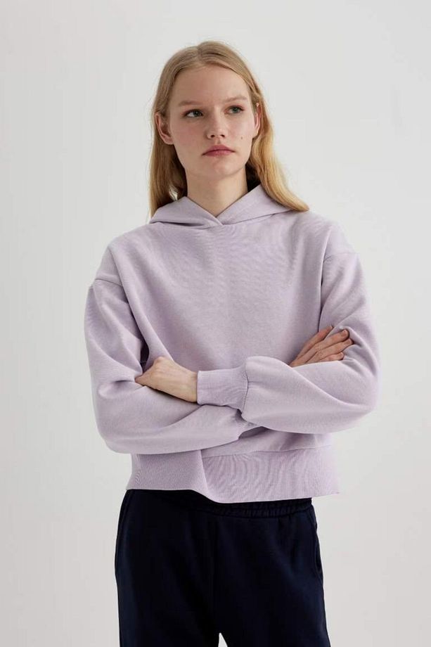Boxy Fit Kapüşonlu Kalın Basic Düz Sweatshirt B8570ax24sp - 1