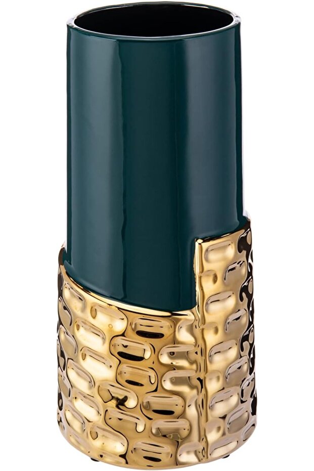 Flower Vase 13Cm X 13Cm X 26Cm Green And Golden