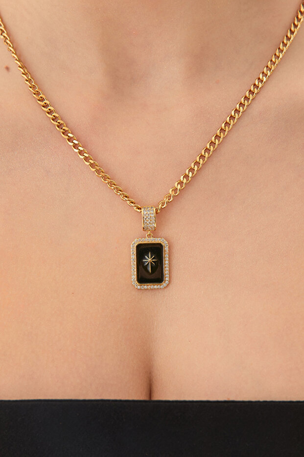 Dikdörtgen Plaka Çelik Kolye - 2