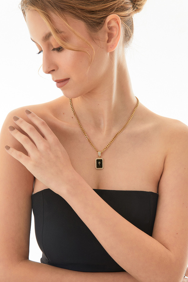 Dikdörtgen Plaka Çelik Kolye - 5