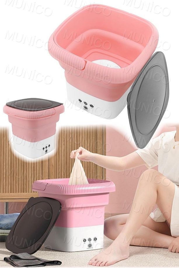 Pembe Katlanır Çamaşır Makinesi Kurutuculu Giysiler İçin Kova Yıkama Çorap Çamaşırları İçin Kurutma - 3