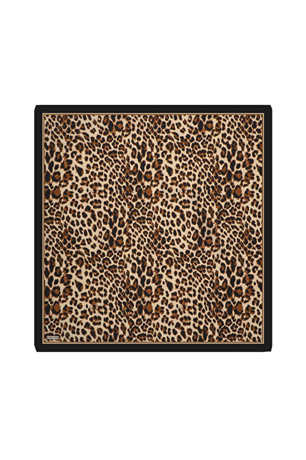 وشاح حريري بنمط الفهد البني - 1