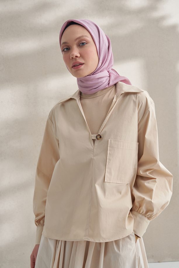 KREP JAKAR Q DESEN EŞARP - PUDRA - 1