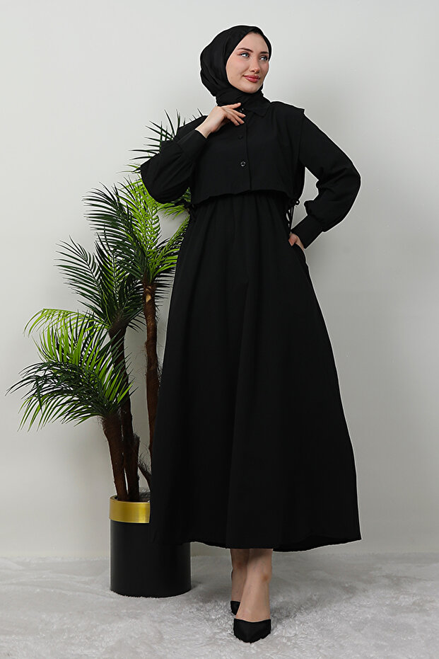 Capes Drawstring Dress Black