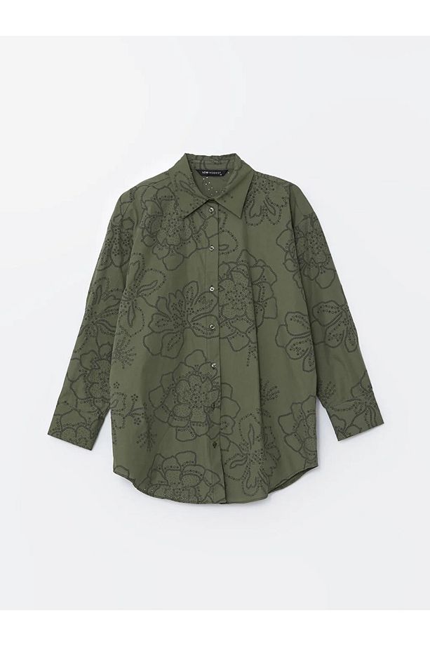 LCW Modest Çiçekli Oversize Poplin Kadın Gömlek Tunik - 1