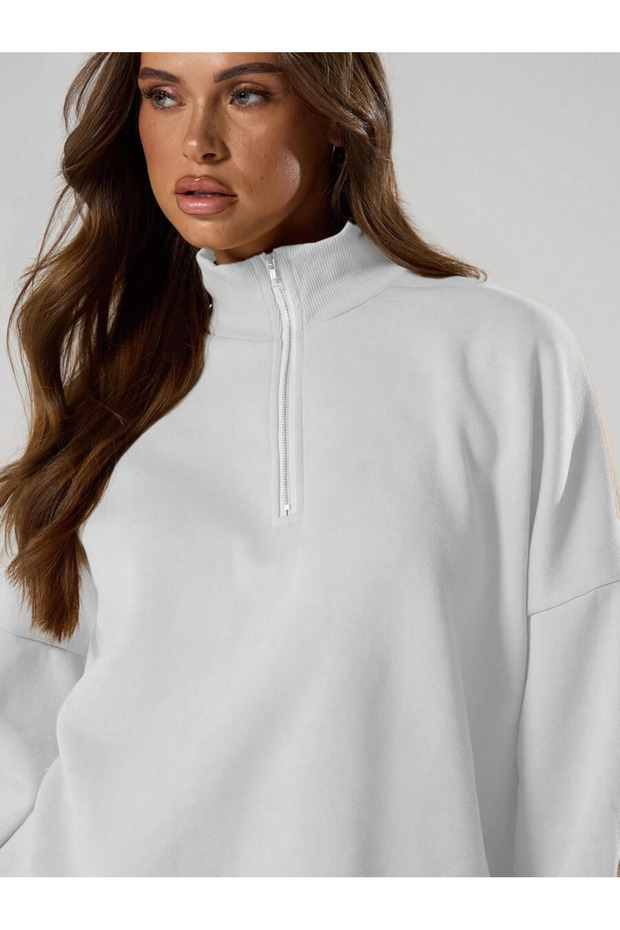 Women's Half Zip New Basic Pullover Sweatshirt - 1