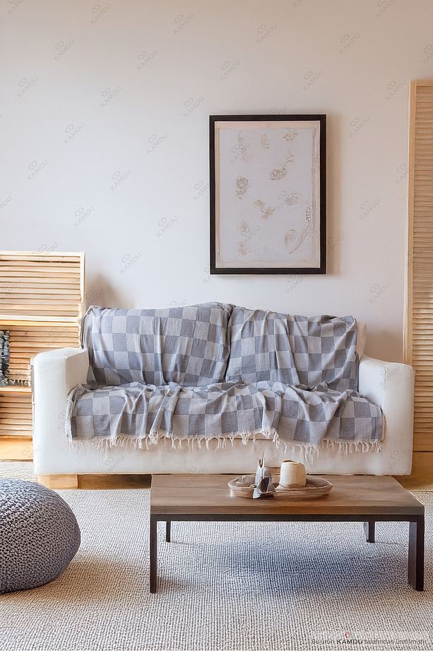 180x200 cm Ekose Desen Koltuk Örtüsü, Pamuk Koltuk Örtüsü, Lüks Koltuk Örtüsü - 1
