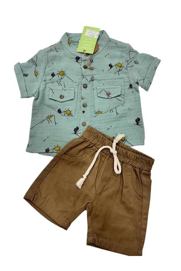 Baby Boy / Muslin Shirt Set / Judge Collar Shirt-Shorts Set / Top-Bottom Baby Set 100% Cotton