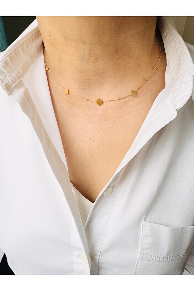 Steel Gold Choker Clover Necklace 40 cm