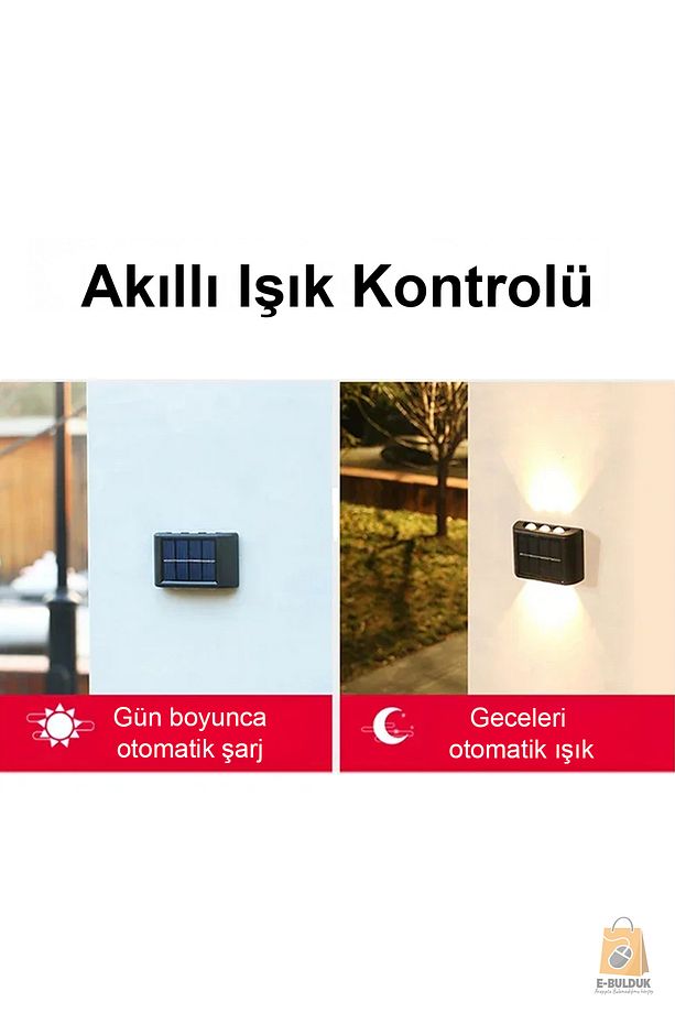 Güneş Solar Enerjili Aplik Işık-2 Adet 6 Ledli Sarı Günışığı- Dekoratif Aplik Işık-su Geçirmez - 7