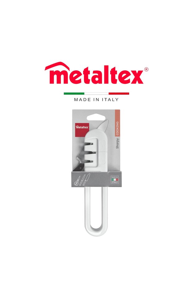 Knife Sharpener – 19cm, White, Suitable for Straight-Edge Knives & Scissors, Made in Italy