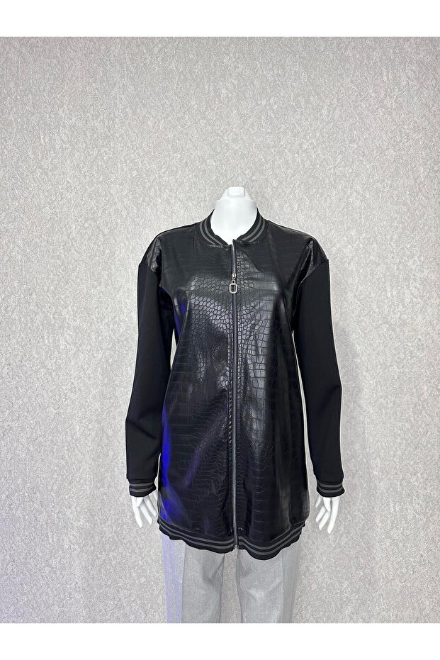 Deri Örme Uzun Ceket-Ribanalı - 5