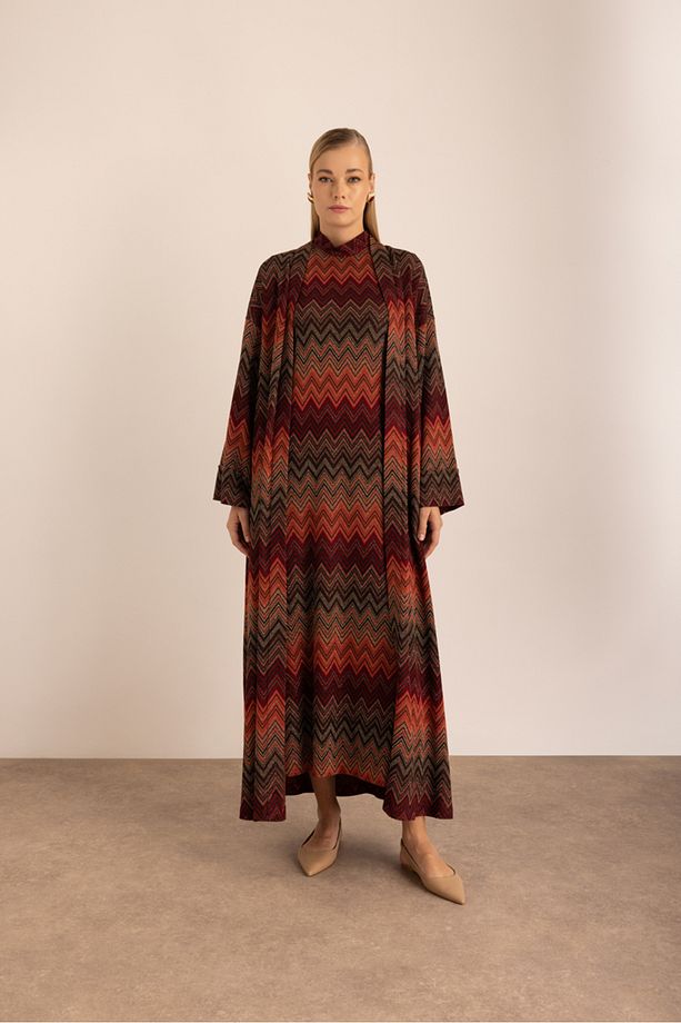 Desenli Simli Örme Kimono - 6
