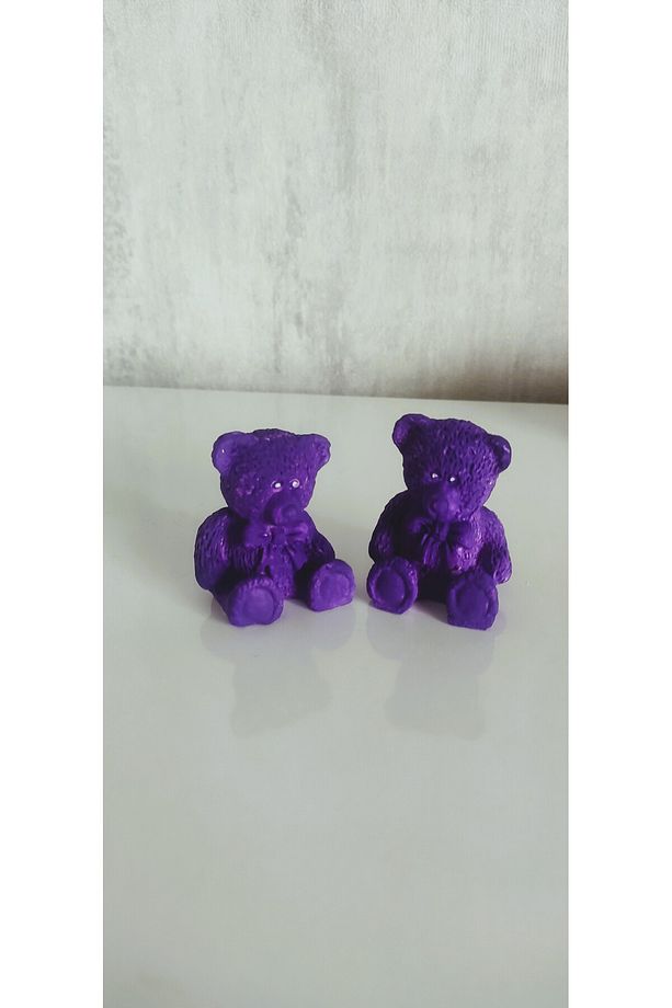 Mor Minik Ayıcık 2'li Dekoratif Süs Eşyası Obje 🐻🐻 - 2