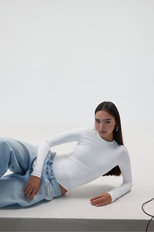 Bisiklet Yaka Uzun Kollu Basic Bodysuit Z0107-DK10 - 1