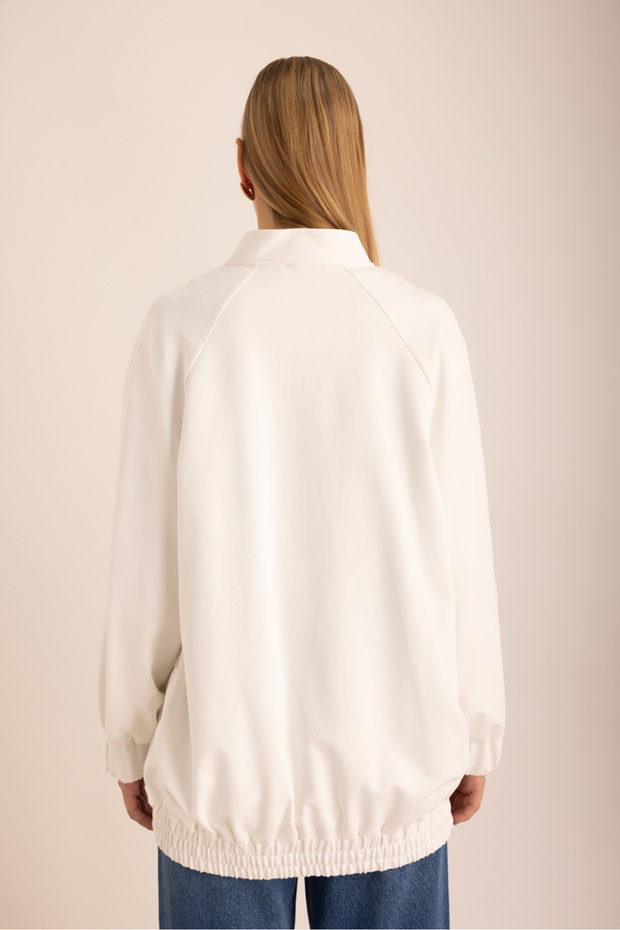 Jachetă bomber cu logo Ecru - 6