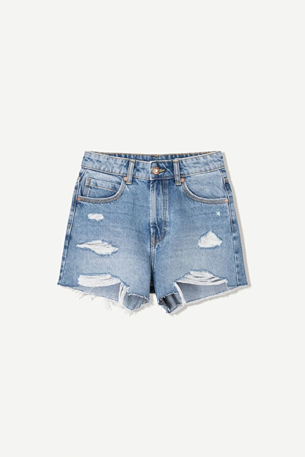 Distressed denim şort - 1