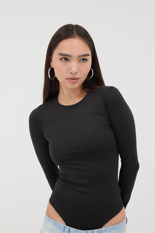 Bisiklet Yaka Uzun Kollu Basic Bodysuit Z0107-DK10 - 4