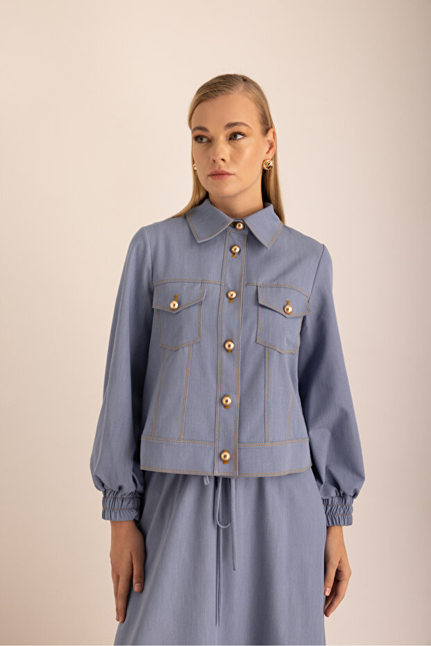 سترة رقيقة من قماش الدنيم النيلي - 5