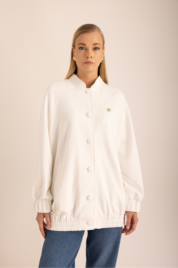 Jachetă bomber cu logo Ecru - 4