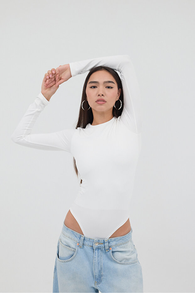 Bisiklet Yaka Uzun Kollu Basic Bodysuit Z0107-DK10 - 2
