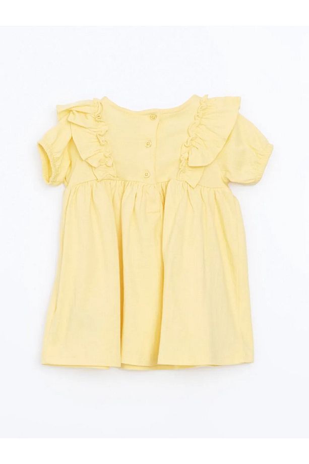 LCW baby Sarı Basic Krinkle Fırfırlı Kız Bebek Elbise - 3