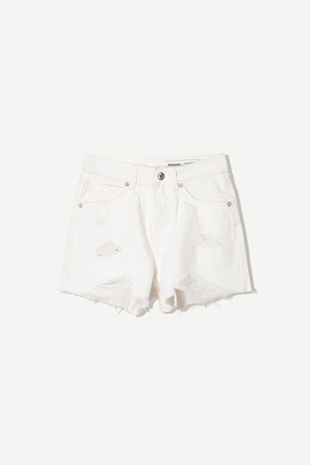 Distressed denim şort - 1