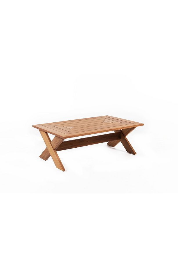 Cross Iroko Ahşap Bahçe - Balkon Oturma Grubu | 3.1.1 + Sehpa ( Krem Minderli ) - 6