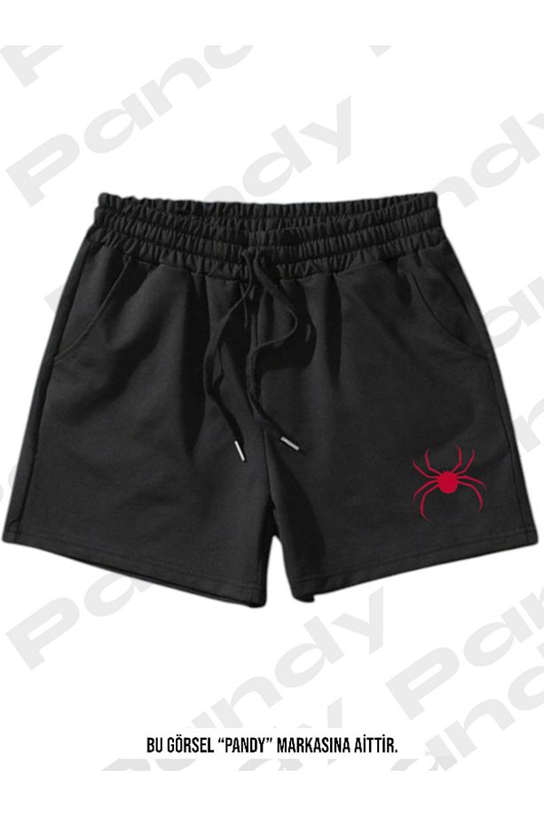Unisex Örümcek Baskılı Basic Şort - 1