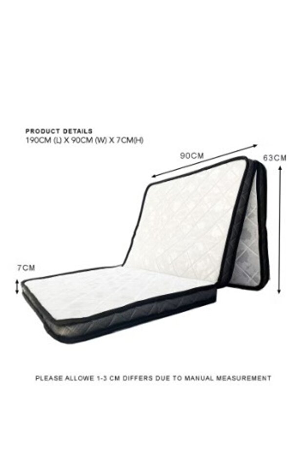 مرتبة فردية بنسيج إسفنجي عالي الكثافة - راحة فائقة بتصميم قابل للطي بثلاثة اتجاهات، 190×90 سم - 2