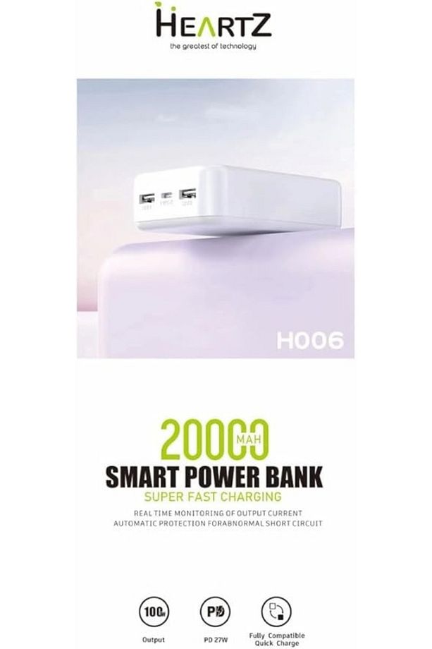 H006 20000 MH PD 27W ve USB 100W FAST HIZLI ŞARJ DAHİLİ TYPE C VE LİGHTNİNG KABLOLU POWERBANK - 4