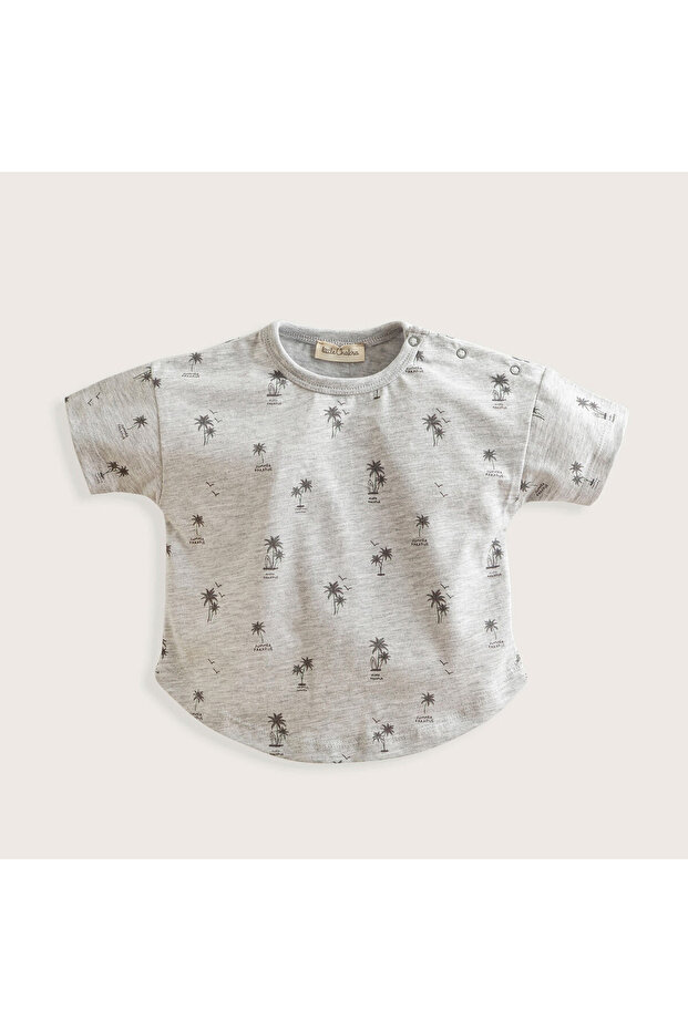Tropic Buttoned Printed Tshirt Gray Melange