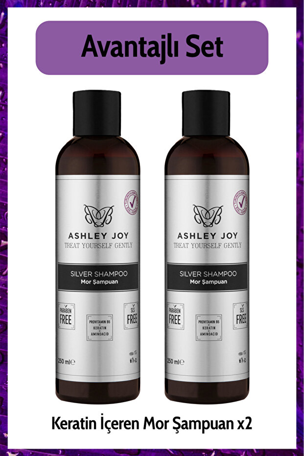Ashley Joy Platin,sarı Saçlara Özel Turunculaşma Karşıtı Keratin Içeren Sülfatsız Silver Mor Şampuan 250ml X2