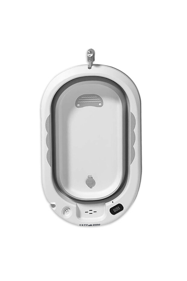 Foldable Bathtub w/ Thermometer & Baby Head Shampoo Wash Rinse Mug - Grey