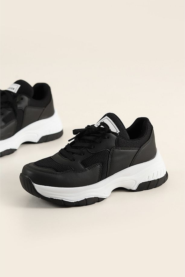 DarkStep Günlük Kadın Sneaker Bağcıklı Hafif Kalın Yüksek Tabanlı Yürüyüş Nefes Alan Spor Ayakkabı - 4