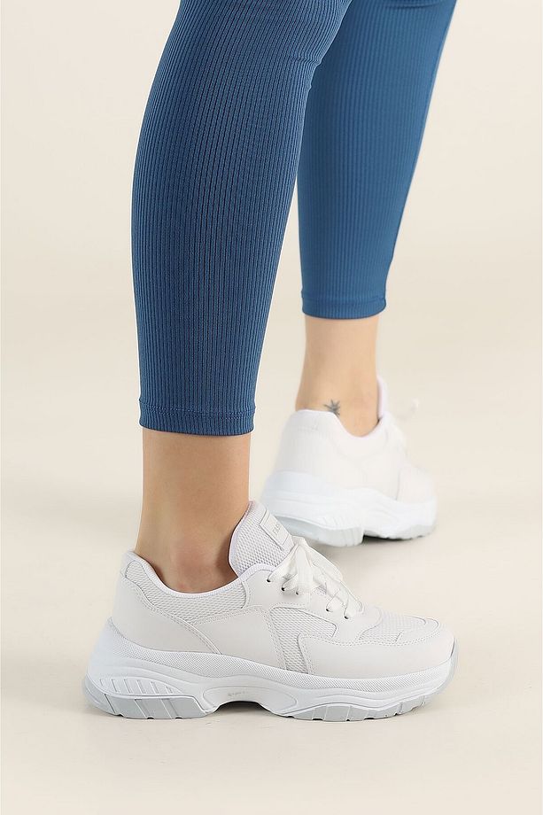 DarkStep Günlük Kadın Sneaker Bağcıklı Hafif Kalın Yüksek Tabanlı Yürüyüş Nefes Alan Spor Ayakkabı - 2